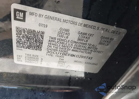 2019 Chevrolet Silverado 1500 Custom z USA, uszkodzony, nr VIN 3GCUYBEF6KG289743